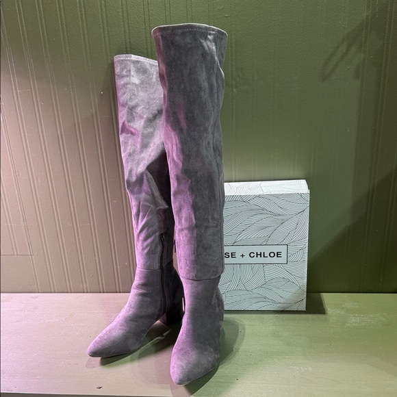 Chase + Chloe Bianca OTK Over-the-Knee Boots in Grey Suede - Picture 1 of 5